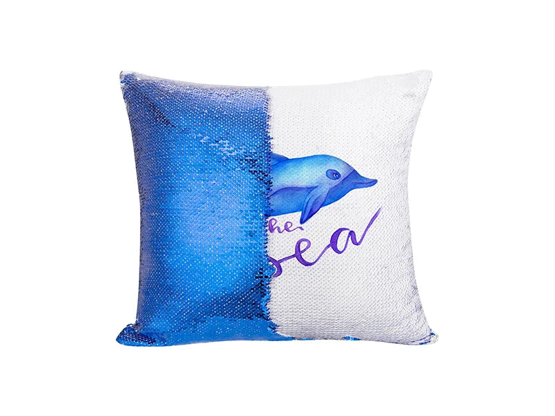 Sublimation Flip Sequin Pillow Cover (Dark Blue w/ White, 40*40cm)