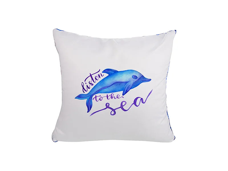 Sublimation Flip Sequin Pillow Cover (Dark Blue w/ White, 40*40cm)