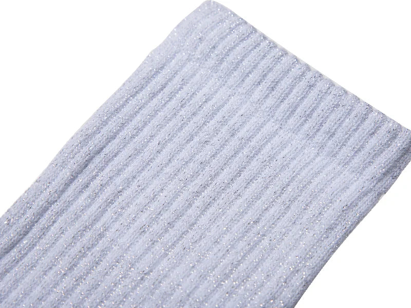 Sublimation Silver Silk Glitter Athletic Socks (Black Sole)