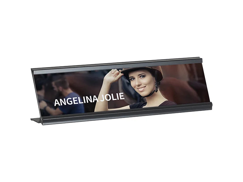 6 x 20cm Black Name Plate Holder with White Box