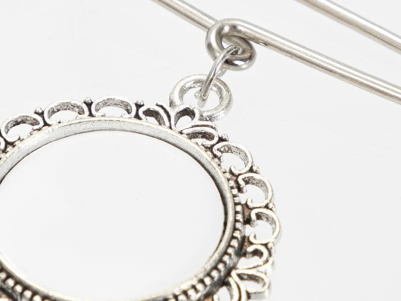 Sublimation Blanks Pin Brooch Charm w/ Small Strip Pendant (Round, 5.5*7cm)