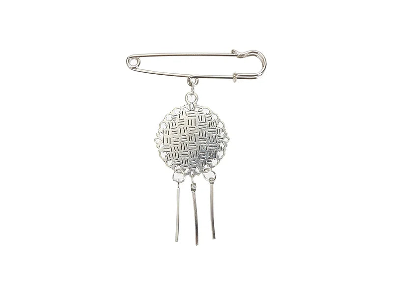 Sublimation Blanks Pin Brooch Charm w/ Small Strip Pendant (Round, 5.5*7cm)