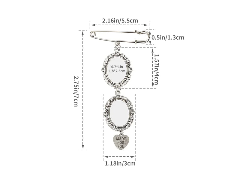 Sublimation Blanks Pin Brooch Charm w/ Small Strip Pendant (Round, 5.5*7cm)