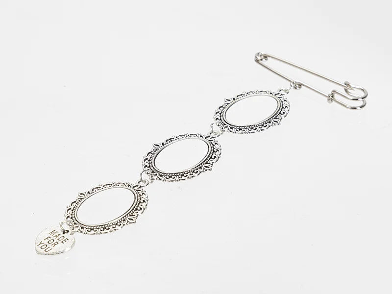 Sublimation Blanks Oval Name Badge w/ Heart Pendant (Silver)