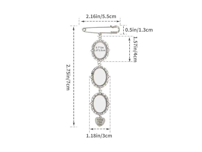 Sublimation Blanks Pin Brooch Charm w/ Small Strip Pendant (Round, 5.5*7cm)