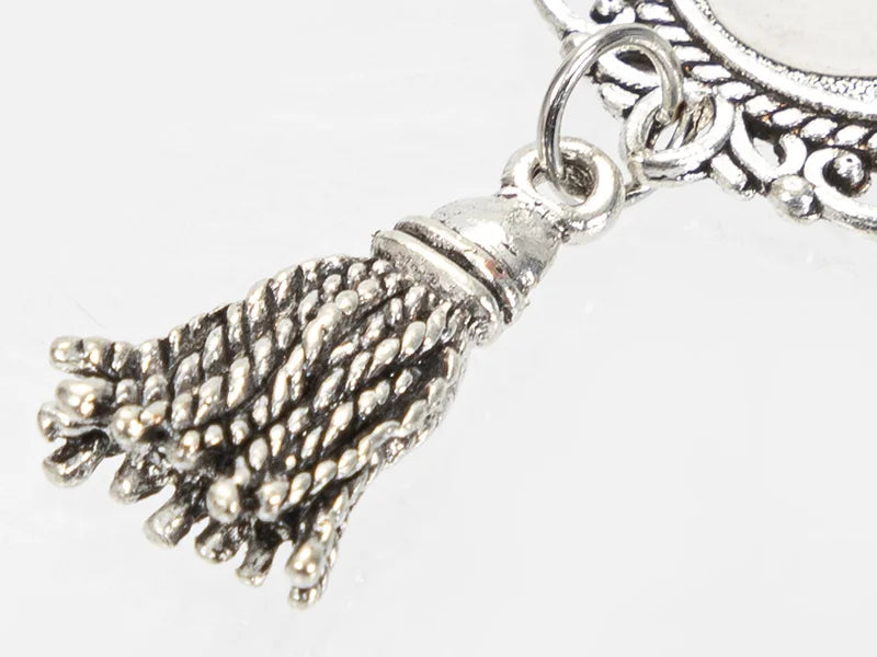 Sublimation Blanks Oval Name Badge w/ Tassel Pendant (Silver)