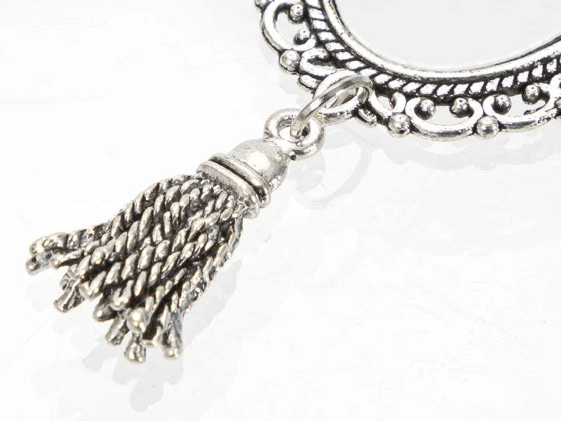 Sublimation Blanks Oval Name Badge w/ Tassel Pendant (Silver)