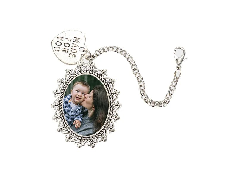 Sublimation Blanks Pin Brooch Charm w/ Heart Pendant (Oval, 1.8*2.5cm)