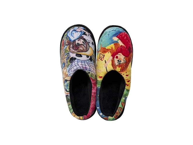 Sublimation Adult Fuzzy  Close Toe Slippers (White/Black, 36-37#)