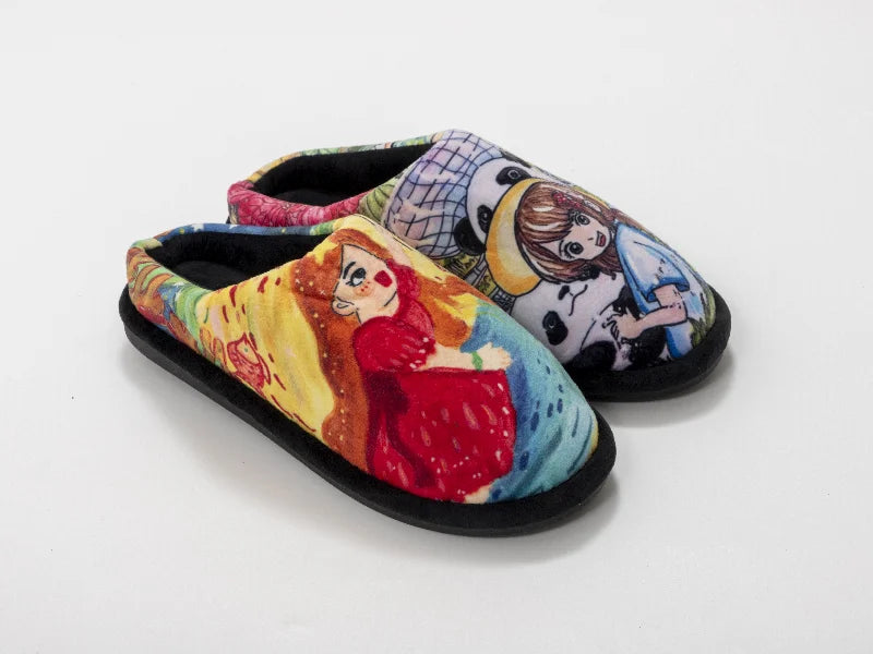 Sublimation Adult Fuzzy  Close Toe Slippers (White/Black, 36-37#)