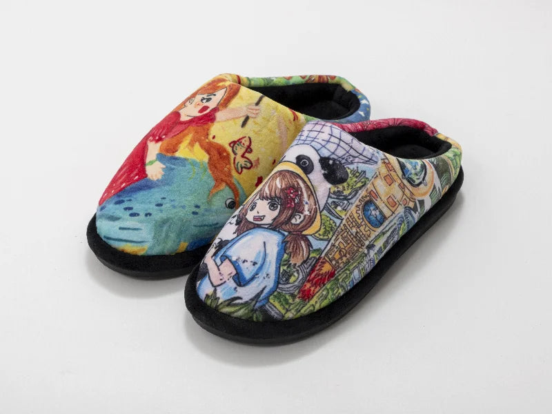Sublimation Adult Fuzzy  Close Toe Slippers (White/Black, 36-37#)
