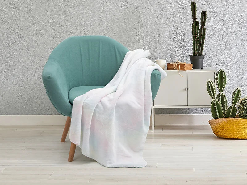 Tie Dyed PV Fleece Lined Sublimation Minky Blanket(White, 127*152cm/50inchx 60inch)