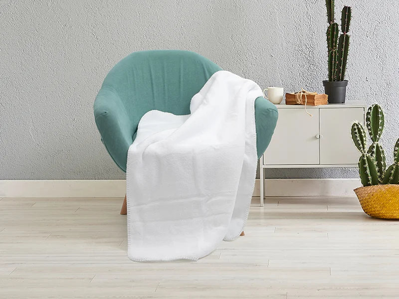 Sherpa Lined Sublimation Minky Blanket(Full White, 152*203cm/60inchx 80inch)