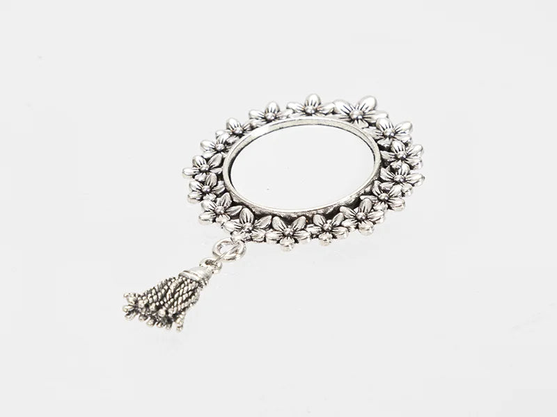 Sublimation Blanks Pin Brooch Charm w/ Tassel Pendant (Round, 4*4.9cm)