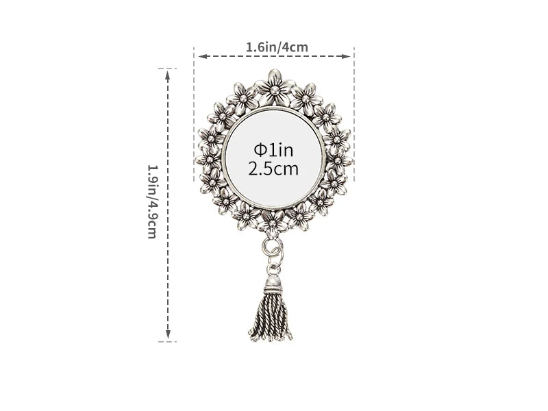 Sublimation Blanks Pin Brooch Charm w/ Tassel Pendant (Round, 4*4.9cm)