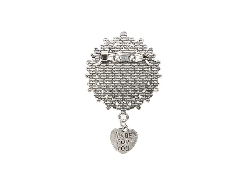 Sublimation Blanks Pin Brooch Charm w/ Heart Pendant (Round, 4*4.9cm)