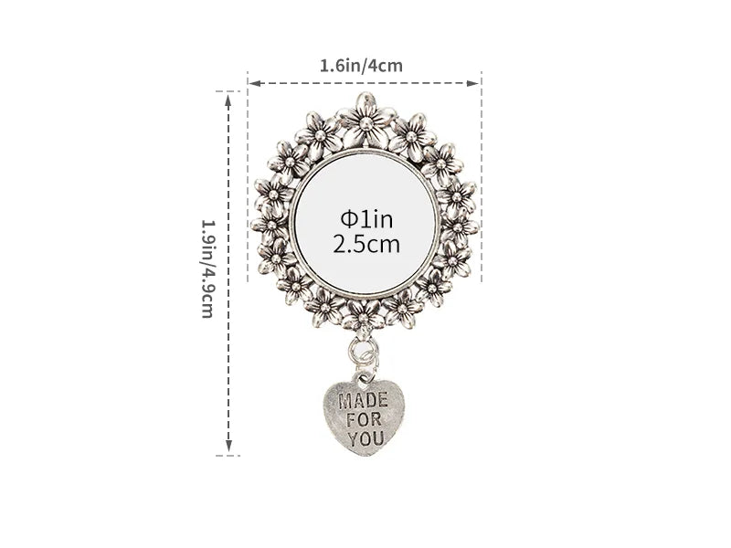 Sublimation Blanks Pin Brooch Charm w/ Heart Pendant (Round, 4*4.9cm)