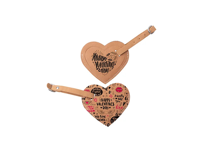 Sublimation Double Side PU Leather Luggage Tag (Brown, Heart Shape)