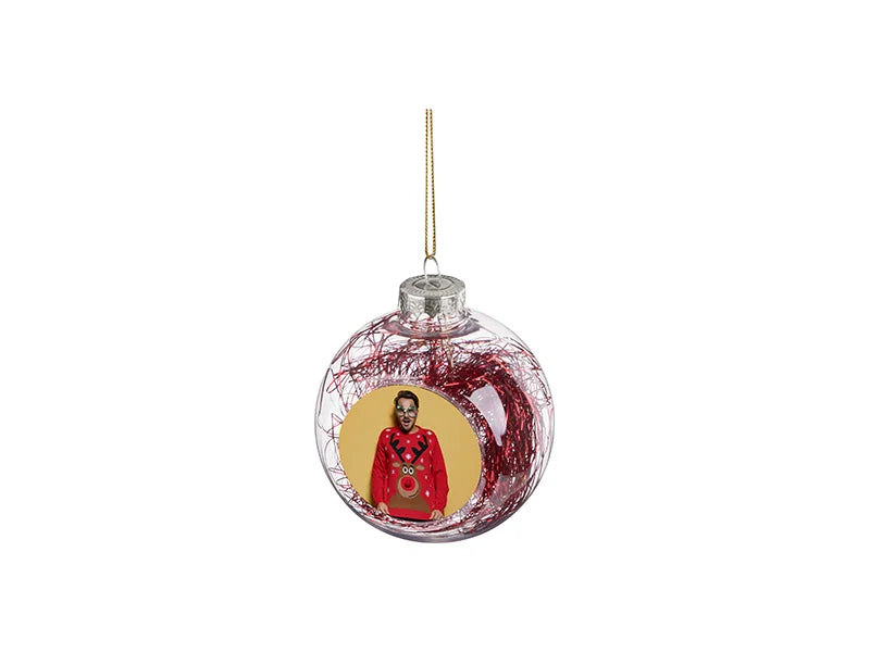 Sublimation 8cm Plastic Christmas Ball Ornament w/ Red String (Clear)
