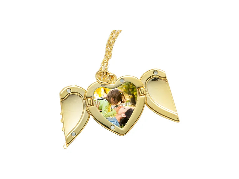 Sublimation Heart Angel Wings Necklace (Gold)