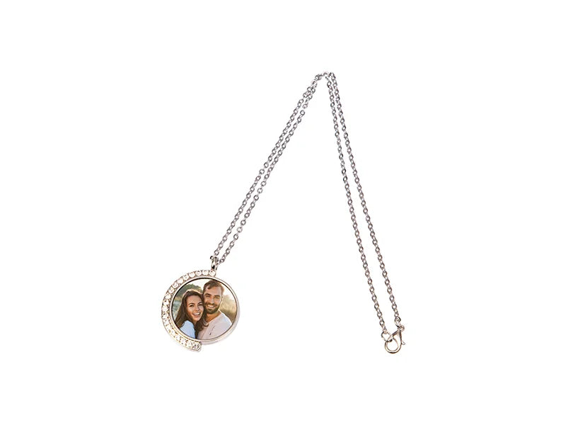 Sublimation Blank Round Necklace w/ diamond (Silver)