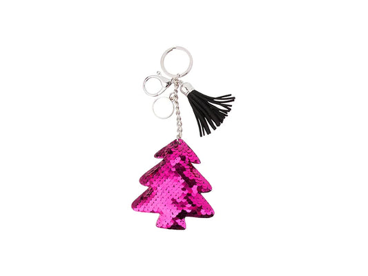 Sublimation Sequin Keychain w/ Tassel and Insert (Purple Red Christmas Tree)