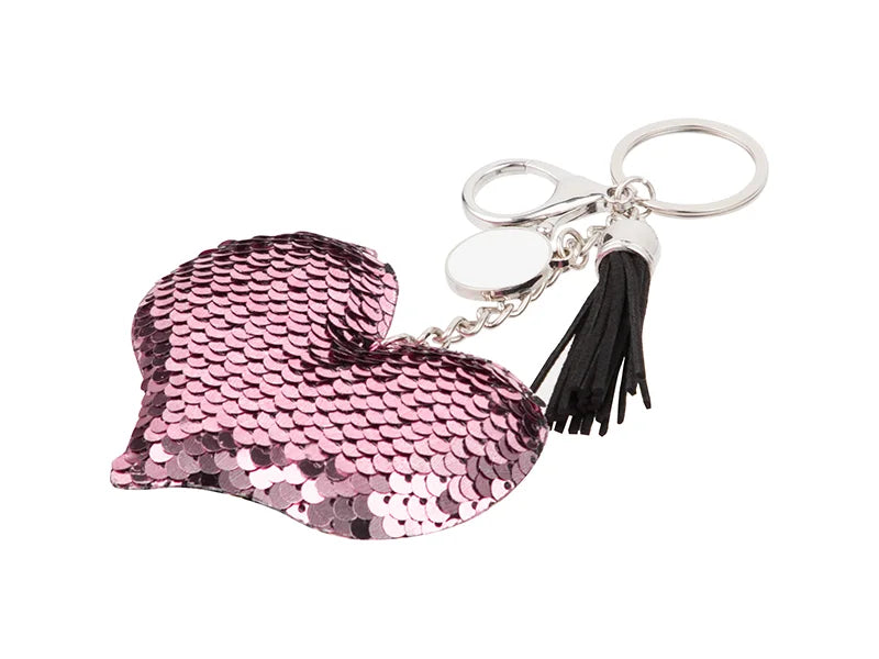 Sublimation Sequin Keychain w/ Tassel and Insert (Pink Heart)