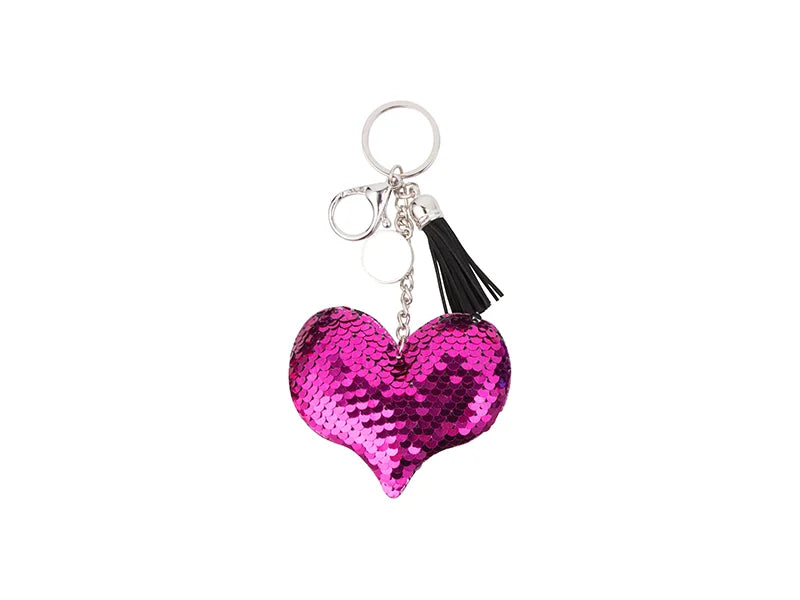Sublimation Sequin Keychain w/ Tassel and Insert (Purple Red Heart)