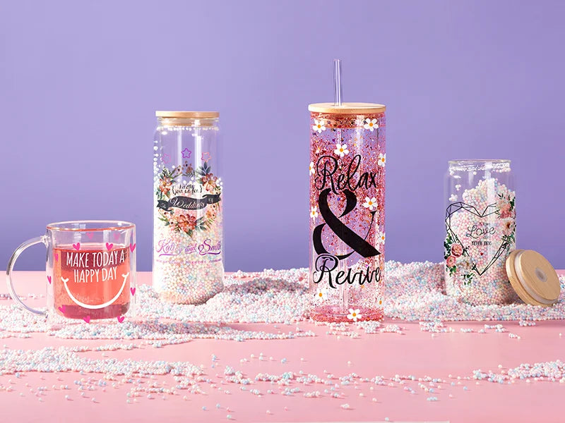 Sublimation Blanks 20oz/600ml Double Wall Clear Skinny Glass Tumbler with bamboo lid