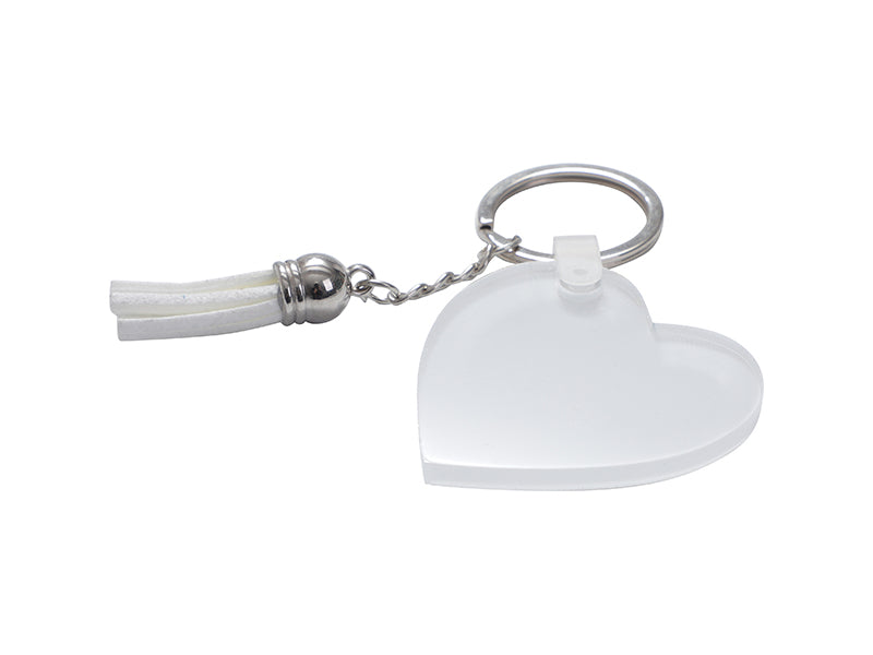 Sublimation Blanks Acrylic Keyring W/ White Tassel (Heart, 5*5*0.4cm)