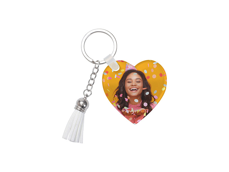 Sublimation Blanks Acrylic Keyring W/ White Tassel (Heart, 5*5*0.4cm)