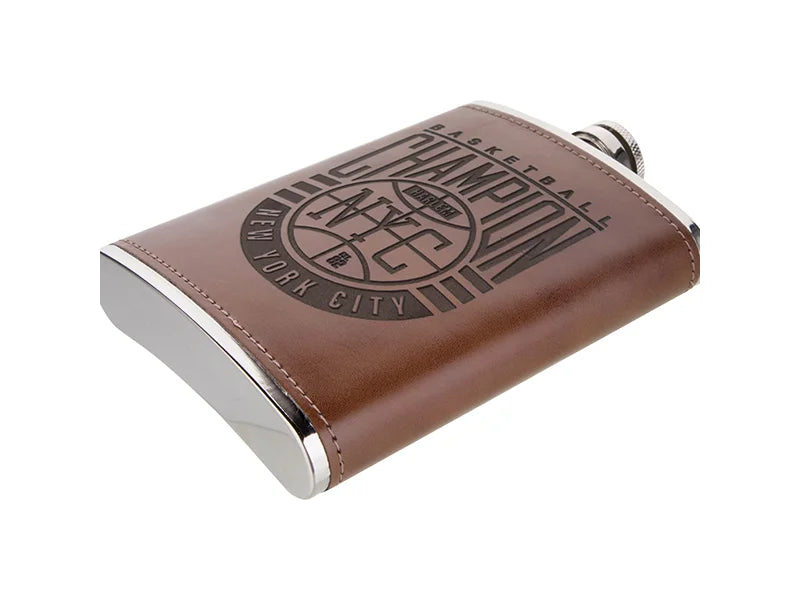 Sublimation 8oz Stainless Steel Hip Flask with PU Cover(Dark Brown)