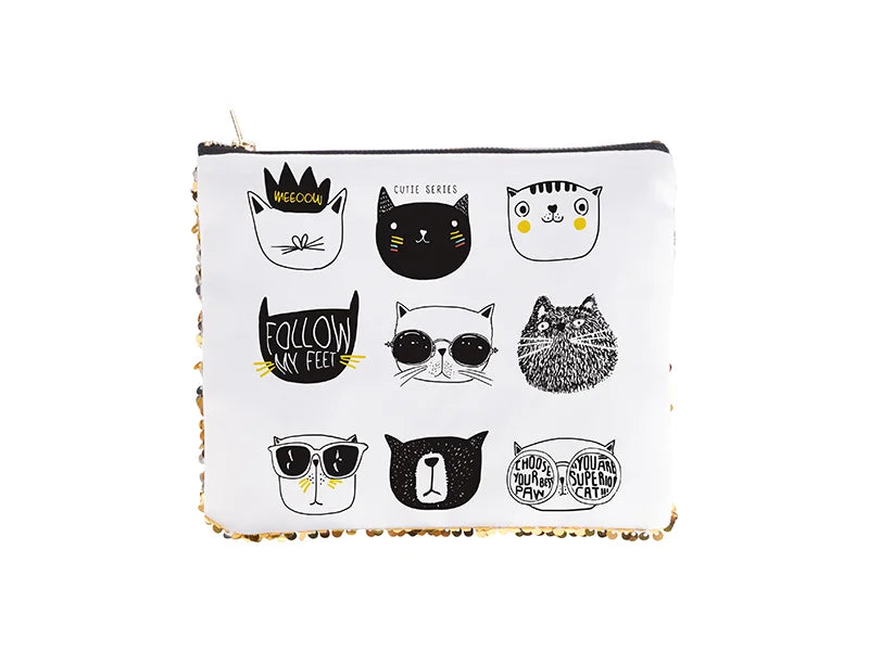 Sublimation Sequin Makeup Bag / Pencil Case (Gold/Silver, 16.5*20.5cm)