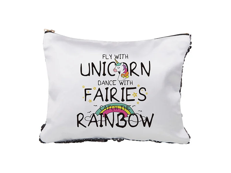 Sublimation Sequin Makeup Bag / Pencil Case (Black/White, 16.5*20.5cm)