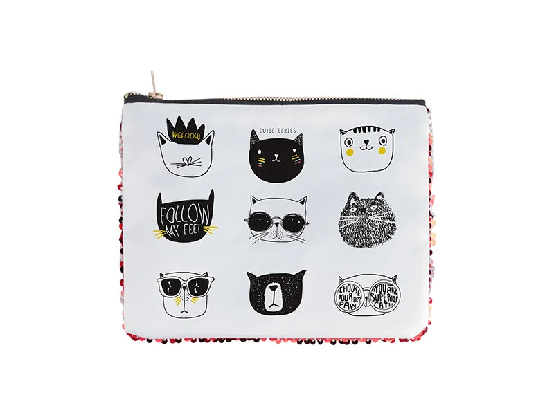 Sublimation Sequin Makeup Bag / Pencil Case (Red/Silver, 16.5*20.5cm)