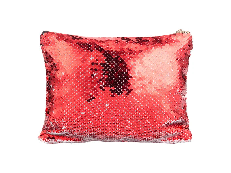 Sublimation Sequin Makeup Bag / Pencil Case (Red/Silver, 16.5*20.5cm)