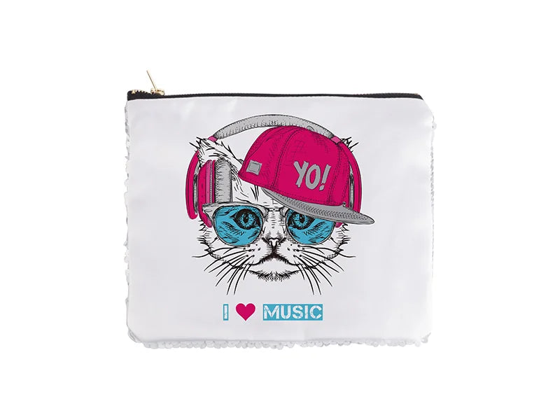 Sublimation Sequin Makeup Bag / Pencil Case (White/Silver, 16.5*20.5cm)