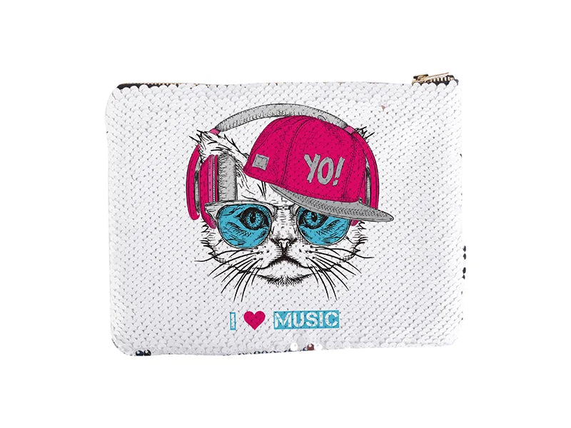 Sublimation Sequin Makeup Bag / Pencil Case (White/Silver, 16.5*20.5cm)
