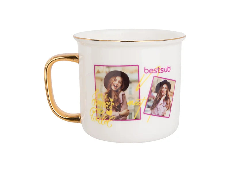 Sublimation 9oz/280ml Gold Rim Handle Bone China Mug