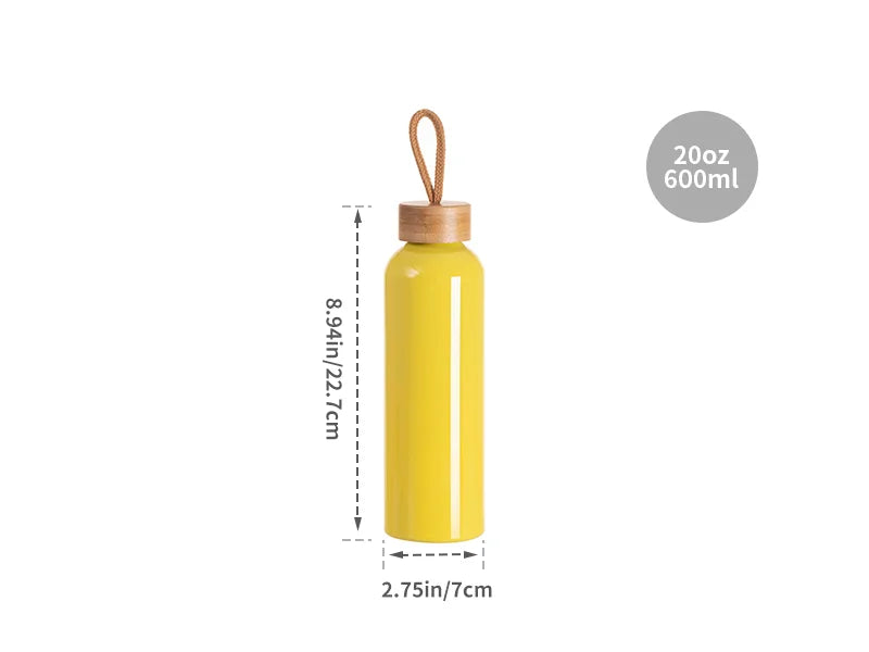Sublimation Blanks 20oz/600ml Aluminum Water Bottle w/ Bamboo Lid (Yellow)