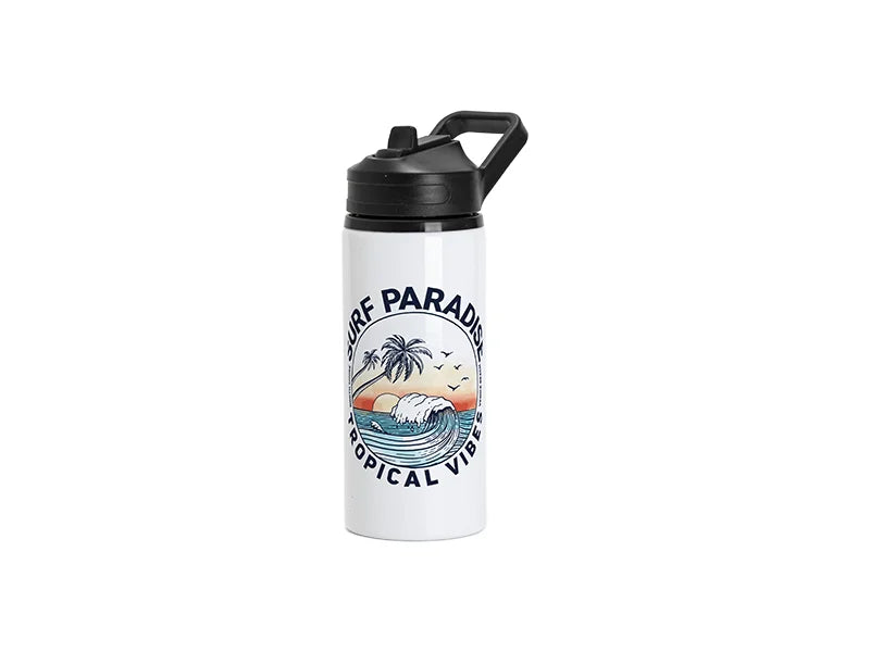 Sublimation 20oz/600ml Aluminium Water Bottle w/ Black Portable Straw Lid (White)
