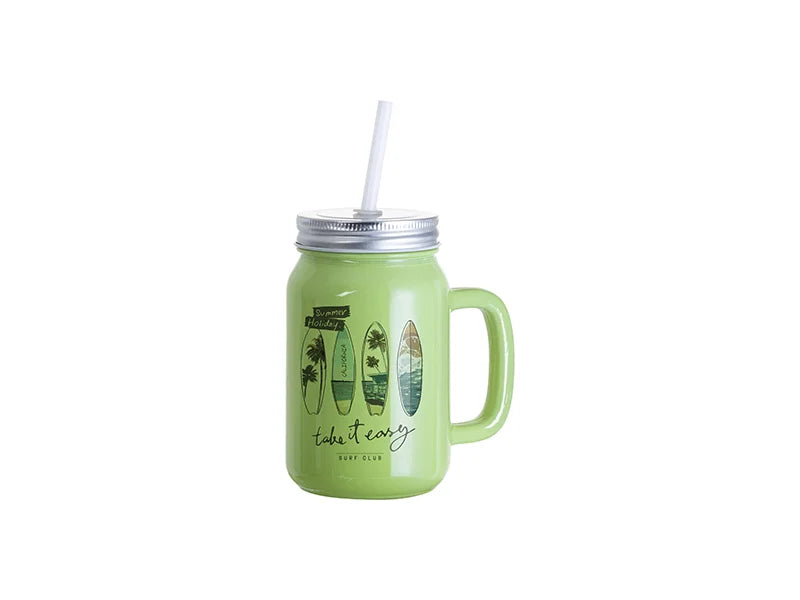 Sublimation Blanks 12oz/350ml Full Color Mason Jar W/ Handle(Green)
