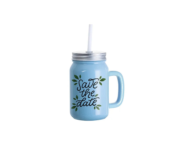 Sublimation Blanks 12oz/350ml Full Color Mason Jar W/ Handle(Light Blue)