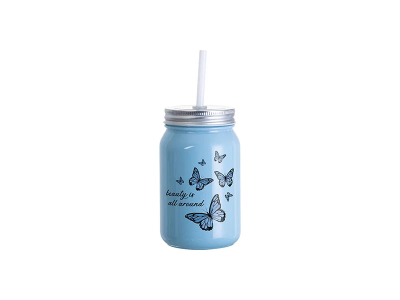 Sublimation Blanks 15oz/450ml Full Color Mason Jar no Handle (Light Blue)