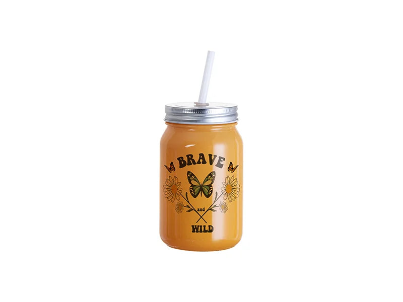 Sublimation Blanks 15oz/450ml Full Color Mason Jar no Handle (Orange)