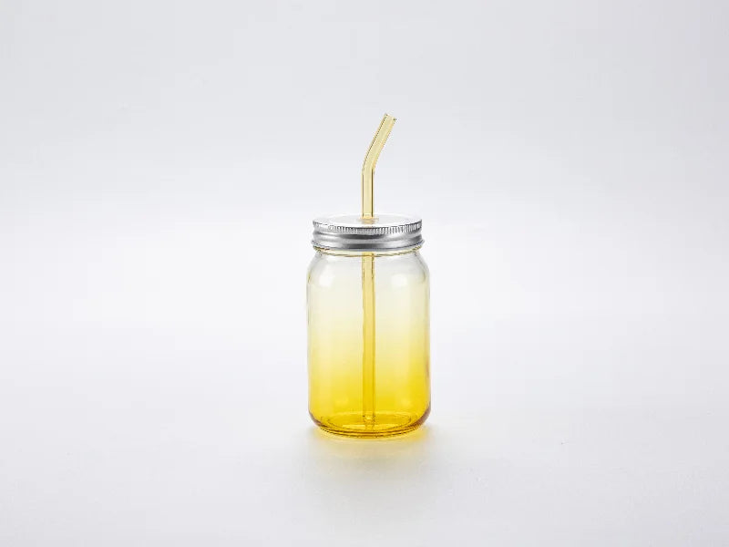 20cm Curved Yellow Glass Straw