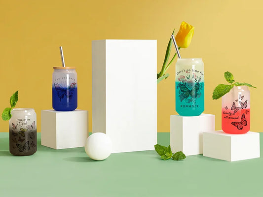 Sublimation Blanks 18oz/550ml Cold Color Change Glass Can with Bamboo Lid