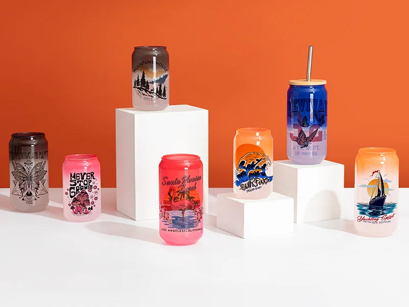 Sublimation Blanks 13oz/400ml Thermal Color Change Glass Can with Bamboo Lid