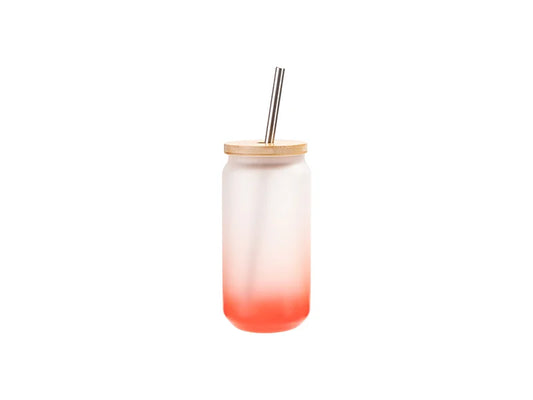 18oz/550ml Sublimation Blanks Glass Can Tumbler Gradient Red with Bamboo Lid