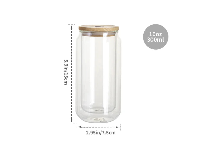 Sublimation Blanks 10oz/300ml Clear Can Glass Mug with bamboo lid